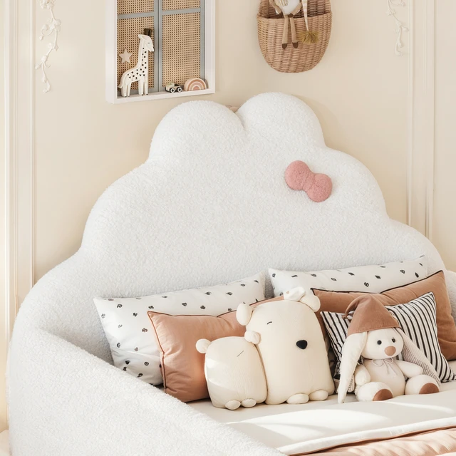 Alt view image 4 of 6 - Full Size Upholstered Floor Bed, Low 001e Ground Floor Bed Soft Padded Upholstered Kids Safe Children Frame
