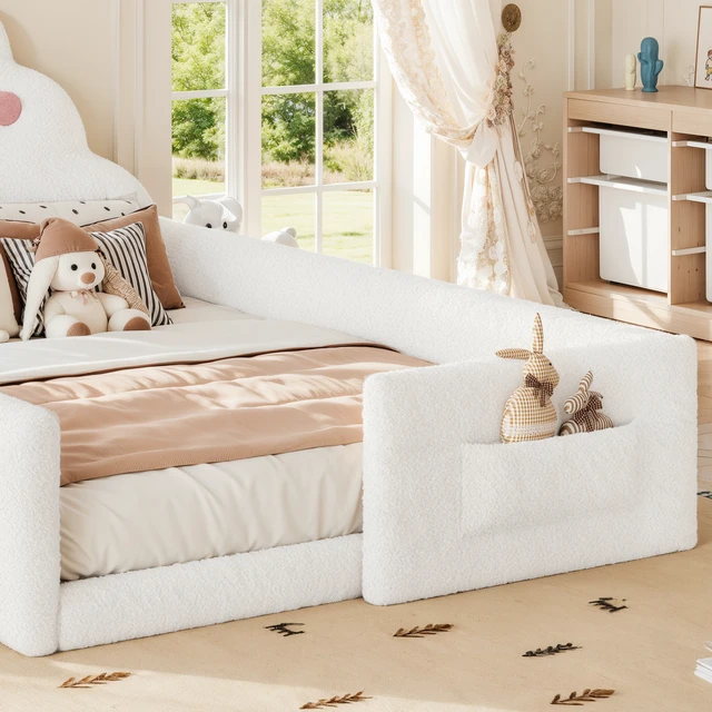 Alt view image 5 of 6 - Full Size Upholstered Floor Bed, Low 001e Ground Floor Bed Soft Padded Upholstered Kids Safe Children Frame