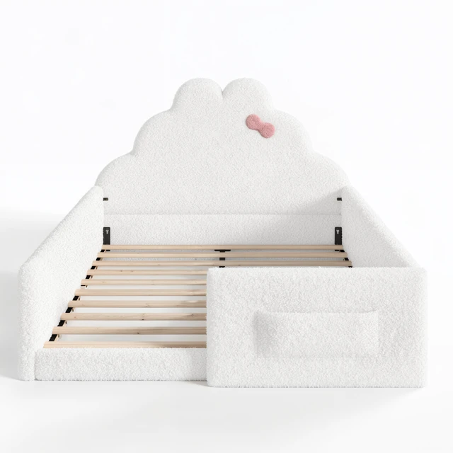 Alt view image 6 of 6 - Full Size Upholstered Floor Bed, Low 001e Ground Floor Bed Soft Padded Upholstered Kids Safe Children Frame