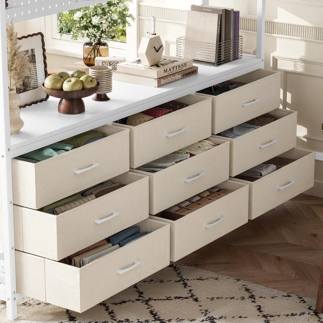 Alt view image 7 of 7 - Queen Size Loft Bed with Desk, Loft Bed with Drawers with LED and USB Frame with Mirror Functional High for Teens
