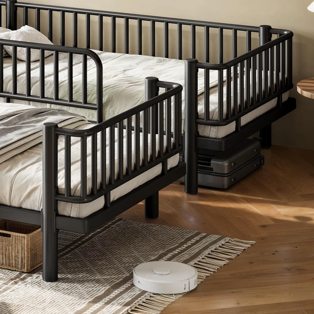 Alt view image 6 of 7 - Twin Over Twin Bunk Bed with Ladders and Guardrails, Metal Bunk Bed Frame with Upgraded Safety Round Pipe Design Can