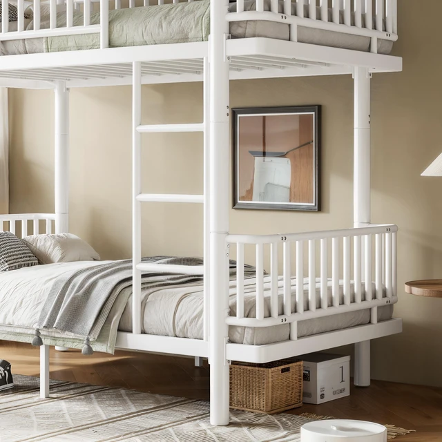 Alt view image 5 of 7 - Twin Over Twin Bunk Bed with Ladders and Guardrails, Metal Bunk Bed Frame with Upgraded Safety Round Pipe Design Can