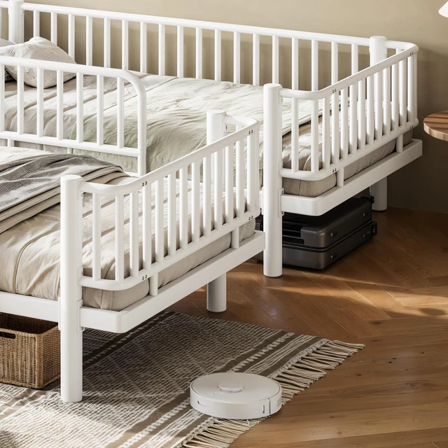 Alt view image 6 of 7 - Twin Over Twin Bunk Bed with Ladders and Guardrails, Metal Bunk Bed Frame with Upgraded Safety Round Pipe Design Can