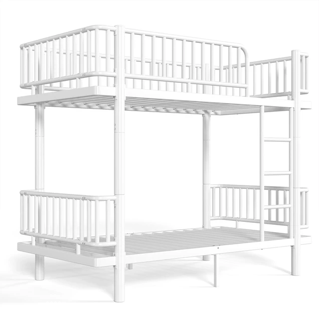 Alt view image 7 of 7 - Twin Over Twin Bunk Bed with Ladders and Guardrails, Metal Bunk Bed Frame with Upgraded Safety Round Pipe Design Can