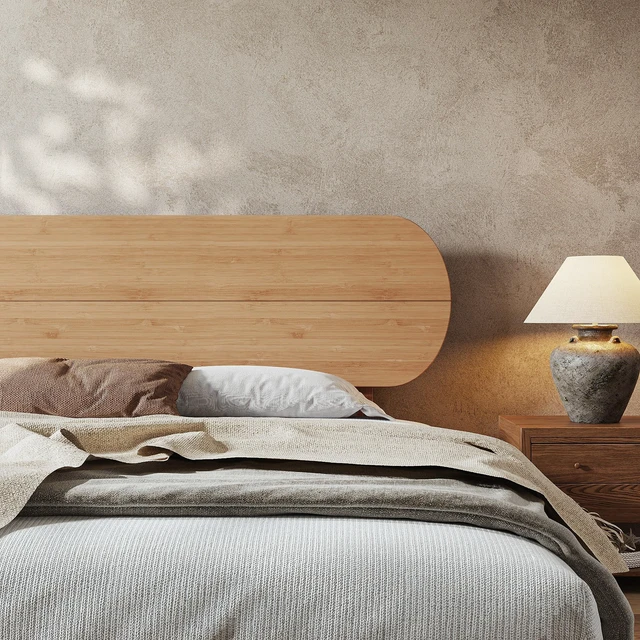 Alt view image 5 of 7 - King Size Bamboo Platform Bed with Round Shape Headboard and Little Footboard, Solid Bamboo Made Bed Frame with Support