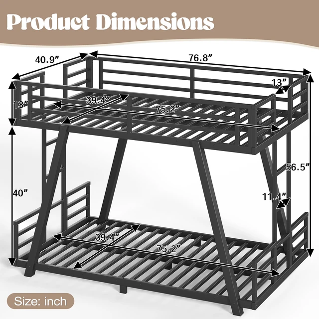 Alt view image 5 of 7 - Twin Over Twin Bunk Bed with Side Ladders, Metal Bunk Bed with Spdcial Support Leg Design and LED Low Profile Black