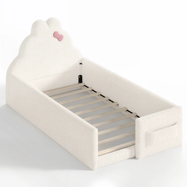 Alt view image 7 of 7 - Twin Size Upholstered Floor Bed, Low 001e Ground Floor Bed Soft Padded Upholstered Kids Safe Children Frame