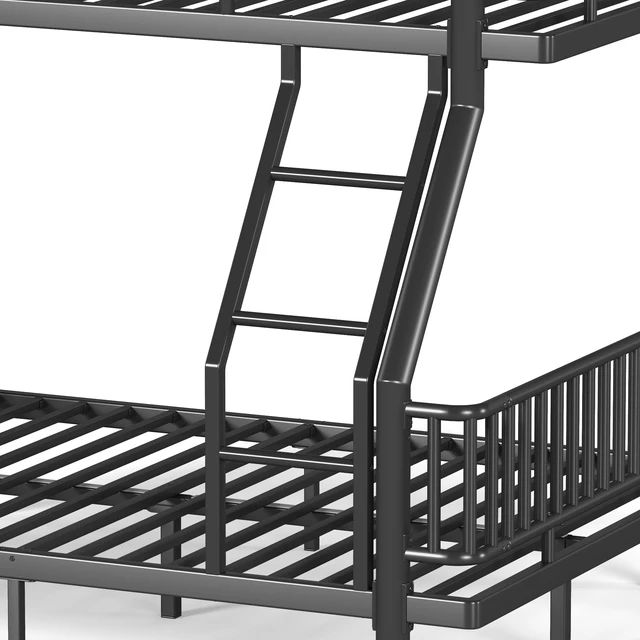 Alt view image 7 of 7 - Twin Over Full Bunk Bed with Ladders and Guardrails, Metal Bunk Bed Frame with Upgraded Safety Round Pipe Design