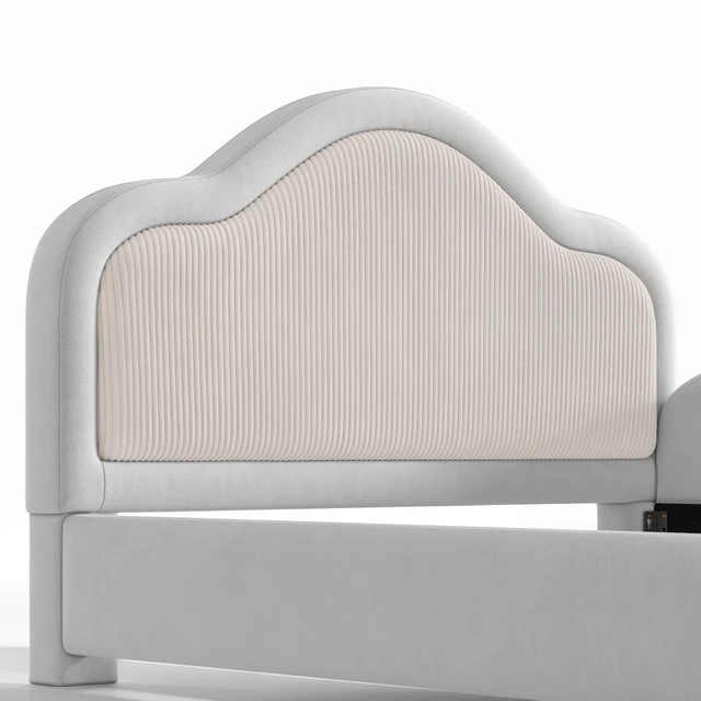 Alt view image 7 of 7 - Full Curved Headboard Upholstered Floor Bed, Upholstered Kids Bed with Safety Side Rails and Storage Pocket Low Floor