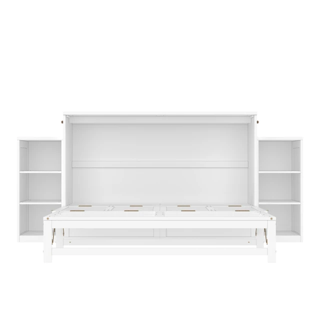 Alt view image 6 of 7 - Queen Size Murphy Bed with Spacious Storage Drawers and Shelves, Guest Compact Bedrooms, White, MDF, Pine and Plywood