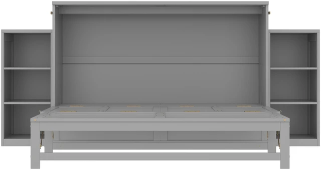 Alt view image 6 of 7 - Queen Size Murphy Bed with Spacious Storage Drawers and Shelves, Guest Compact Bedrooms, Light Gray, MDF, Pine