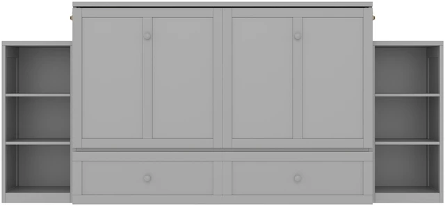 Alt view image 7 of 7 - Queen Size Murphy Bed with Spacious Storage Drawers and Shelves, Guest Compact Bedrooms, Light Gray, MDF, Pine