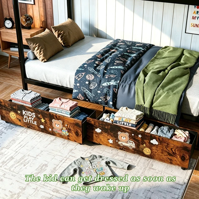 Alt view image 6 of 7 - Twin Over Twin Metal Bunk Bed with Storage Drawers, Heavy Duty Bunk Bed Frame with 11.3 Inch Safety Guardrail