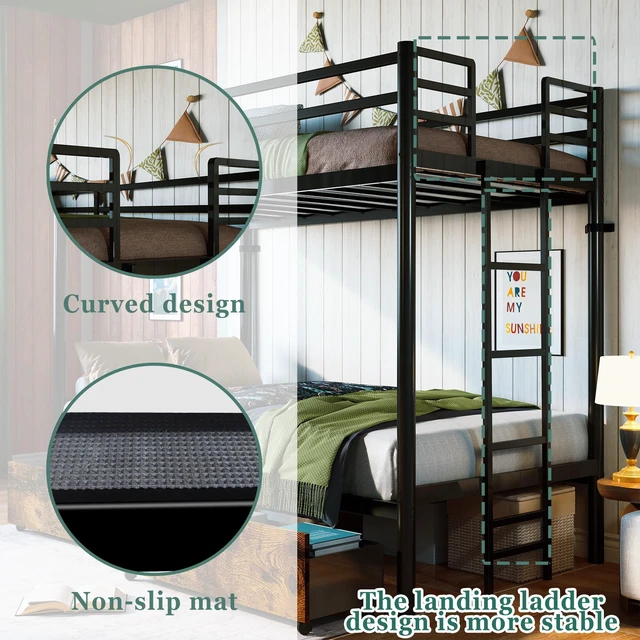 Alt view image 7 of 7 - Twin Over Twin Metal Bunk Bed with Storage Drawers, Heavy Duty Bunk Bed Frame with 11.3 Inch Safety Guardrail