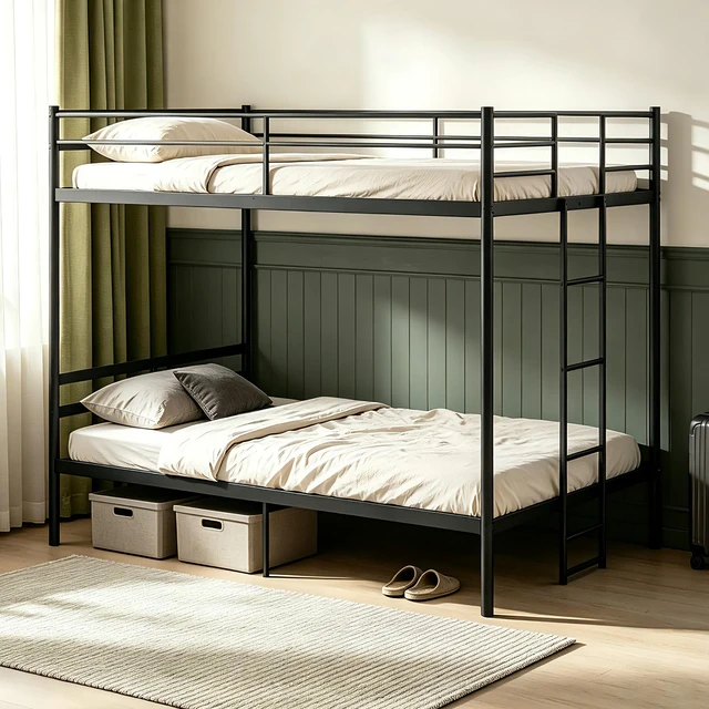 Alt view image 6 of 7 - Full Over Full Metal Bunk Bed, Heavy Duty Bunk Bed Frame with High Weight Capacity 770 LBS Safety Guardrail