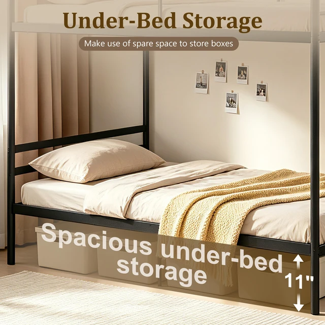 Alt view image 5 of 7 - Full Over Full Metal Bunk Bed, Heavy Duty Bunk Bed Frame with High Weight Capacity 770 LBS Safety Guardrail