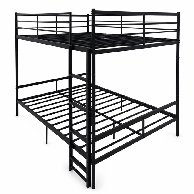 Alt view image 7 of 7 - Queen Over Queen Bunk Bed Metal, Heavy Duty Metal Bunk Bed with Full Guardrails and Front Ladder Convertible Into