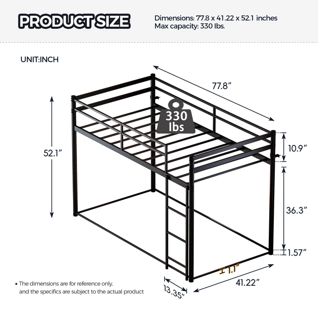 Alt view image 2 of 7 - Twin Low Loft Bed for Kids and Teens, Heavy Duty Metal Frame with 36.3 Inch Under Bed Play Space Cushioned Ladder 10.9