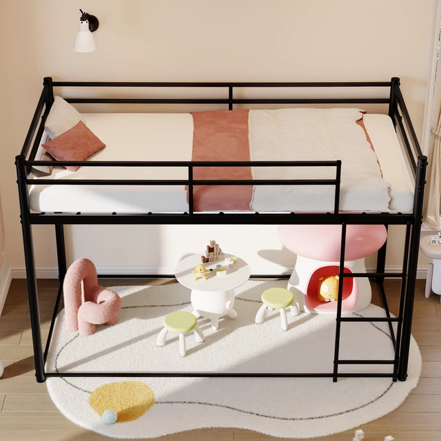 Alt view image 6 of 7 - Twin Low Loft Bed for Kids and Teens, Heavy Duty Metal Frame with 36.3 Inch Under Bed Play Space Cushioned Ladder 10.9