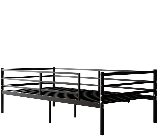 Alt view image 4 of 7 - Twin Size Metal Bed Frame for Kids, Low Profile Platform Bed with Surrounding Guardrails and Metal Slats Box Spring