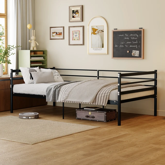 Alt view image 4 of 7 - Twin Metal Bed Frame, Heavy Duty Steel Platform Bed with 11.8 Inch Guardrails 600 lb Capacity 10.94 Inch Under Box
