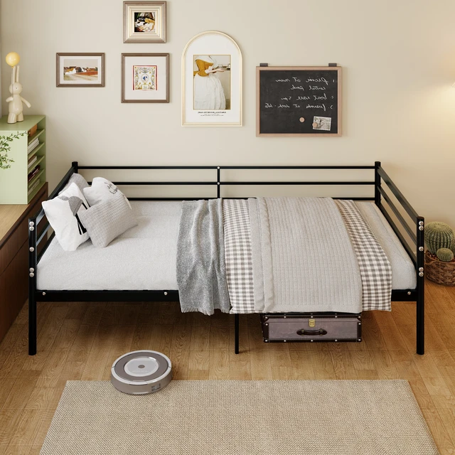 Alt view image 3 of 7 - Twin Metal Bed Frame, Heavy Duty Steel Platform Bed with 11.8 Inch Guardrails 600 lb Capacity 10.94 Inch Under Box