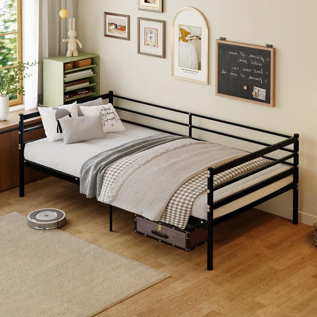 Main image of Twin Metal Bed Frame, Heavy Duty Steel Platform Bed with 11.8 Inch Guardrails 600 lb Capacity 10.94 Inch Under Box