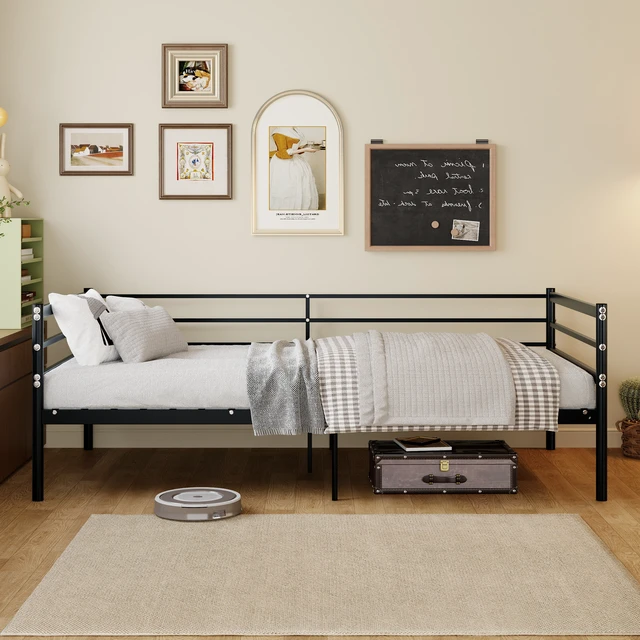 Alt view image 5 of 7 - Twin Metal Bed Frame, Heavy Duty Steel Platform Bed with 11.8 Inch Guardrails 600 lb Capacity 10.94 Inch Under Box