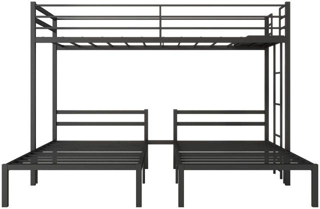 Alt view image 7 of 7 - Triple Bunk Bed Frame Twin Over Twin and Heavy Duty Metal Loft Bed for Kids Teens Adults Space Saving T-Shaped