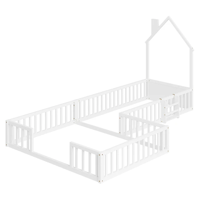 Alt view image 3 of 7 - Twin and Full Size Solid Montessori Floor Bed, Shaped Frame with Safety Guardrails Bed for Kids for Playing