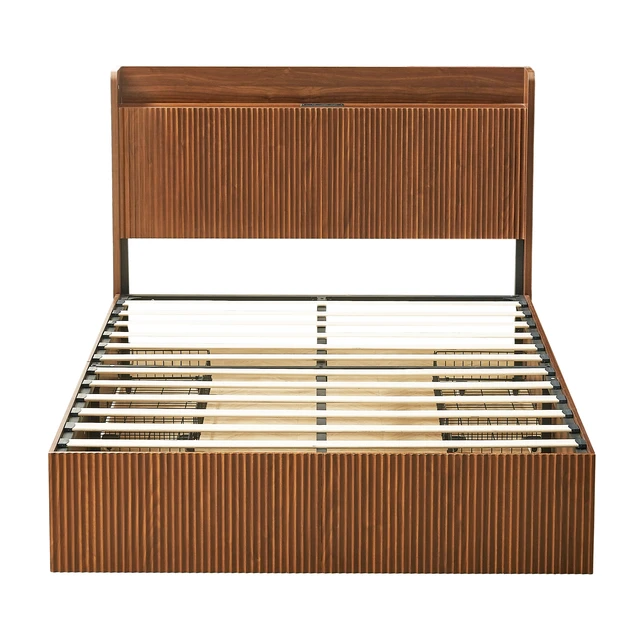 Alt view image 2 of 7 - Queen Size Platform Bed Frame with Storage Drawers and Built in Charging Station, Wooden Storage Box Bed Large Capacity