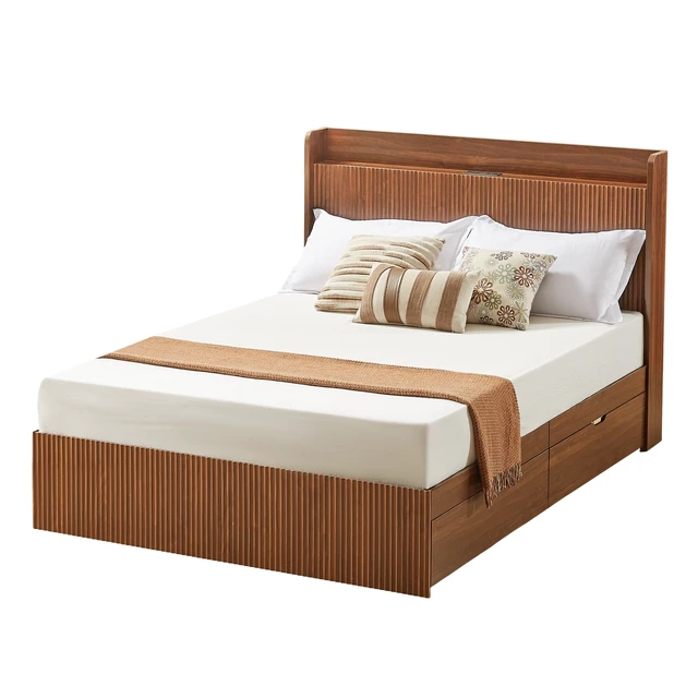 Alt view image 5 of 7 - Queen Size Platform Bed Frame with Storage Drawers and Built in Charging Station, Wooden Storage Box Bed Large Capacity