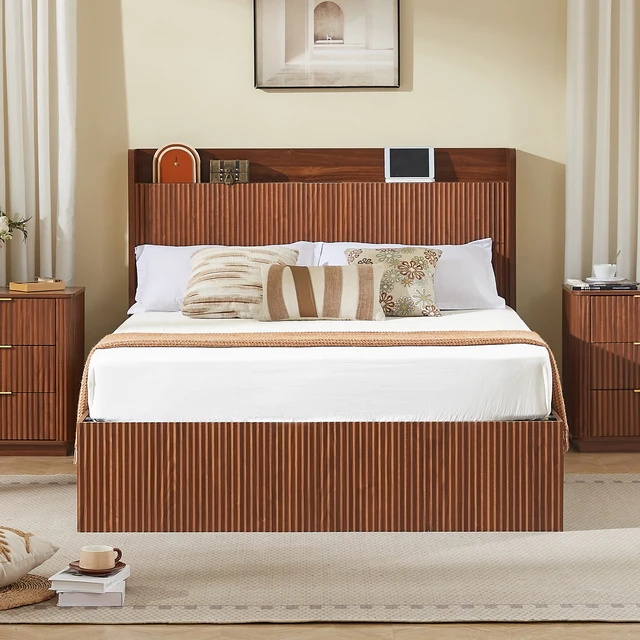 Alt view image 7 of 7 - Queen Size Platform Bed Frame with Storage Drawers and Built in Charging Station, Wooden Storage Box Bed Large Capacity