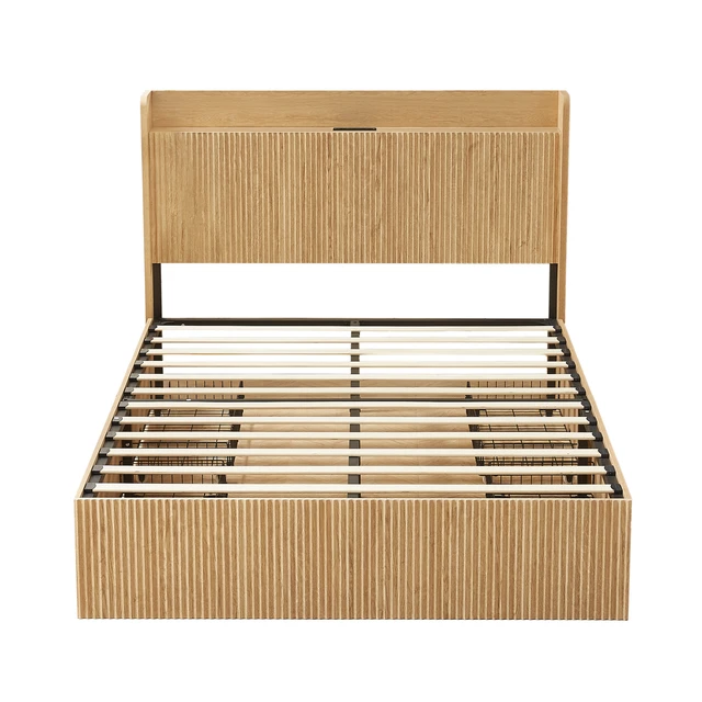 Alt view image 2 of 7 - Queen Size Platform Bed Frame with Storage Drawers and Built in Charging Station, Wooden Storage Box Bed Large Capacity