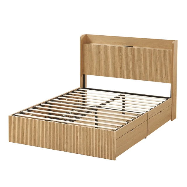 Alt view image 3 of 7 - Queen Size Platform Bed Frame with Storage Drawers and Built in Charging Station, Wooden Storage Box Bed Large Capacity