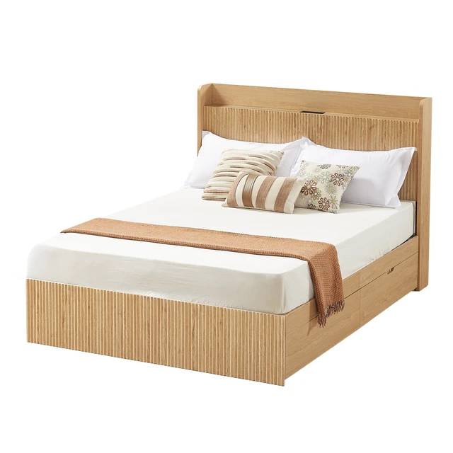 Alt view image 5 of 7 - Queen Size Platform Bed Frame with Storage Drawers and Built in Charging Station, Wooden Storage Box Bed Large Capacity
