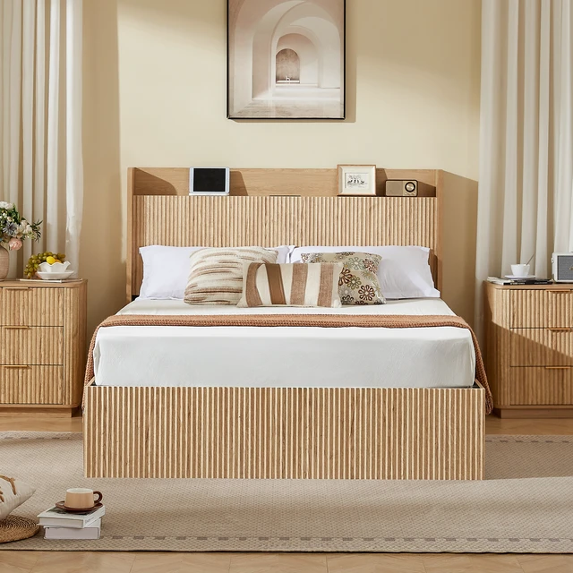 Alt view image 7 of 7 - Queen Size Platform Bed Frame with Storage Drawers and Built in Charging Station, Wooden Storage Box Bed Large Capacity