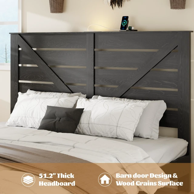 Alt view image 4 of 7 - King Bed Frame Headboard, Platform Bed Frame Noise Box Spring Needed and Easy Assembly Tool Large Under Storage, Black