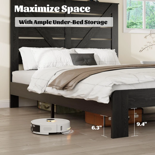 Alt view image 2 of 7 - King Bed Frame Headboard, Platform Bed Frame Noise Box Spring Needed and Easy Assembly Tool Large Under Storage, Black