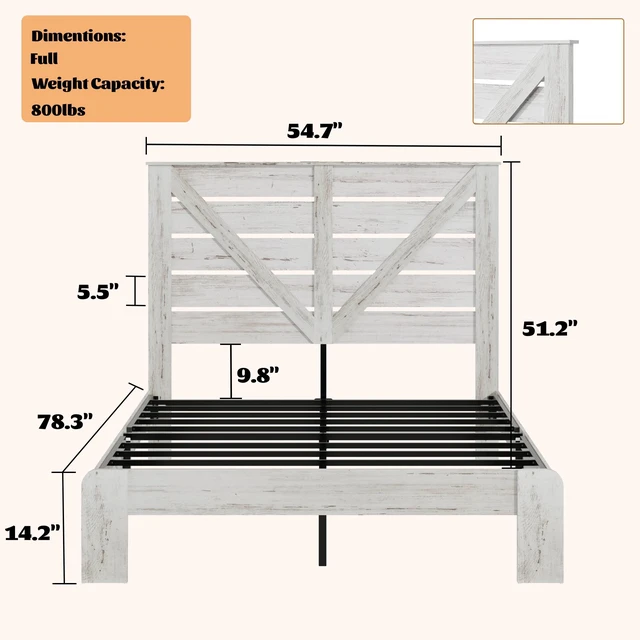 Alt view image 2 of 7 - Full Bed Frame Headboard, Platform Bed Frame Noise Box Spring Needed and Easy Assembly Tool Large Under Storage, White