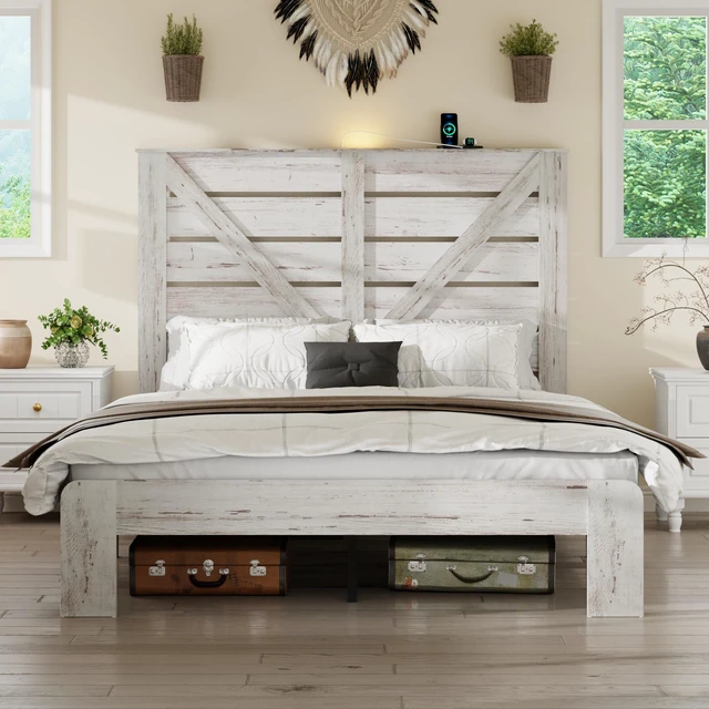 Alt view image 3 of 7 - Full Bed Frame Headboard, Platform Bed Frame Noise Box Spring Needed and Easy Assembly Tool Large Under Storage, White
