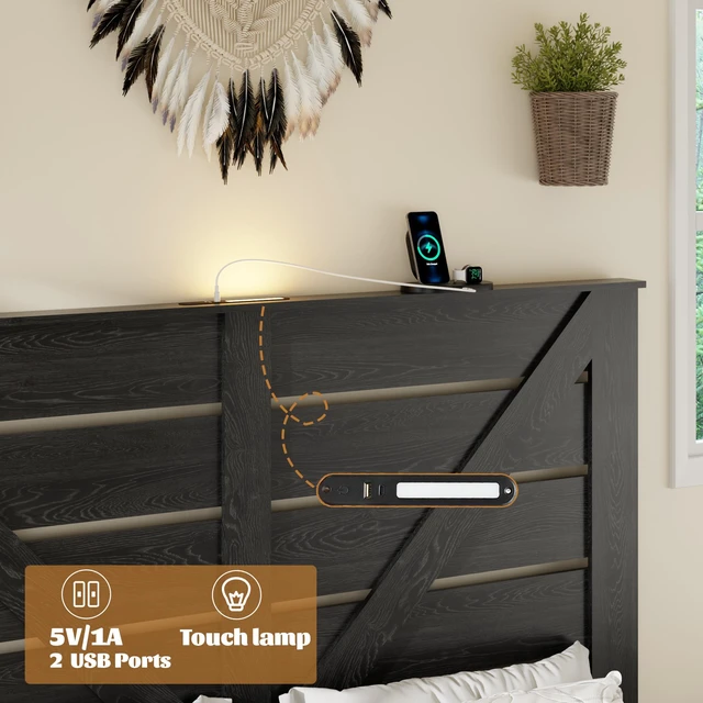 Alt view image 7 of 7 - King Bed Frame Headboard, Platform Bed Frame Noise Box Spring Needed and Easy Assembly Tool Large Under Storage, Black