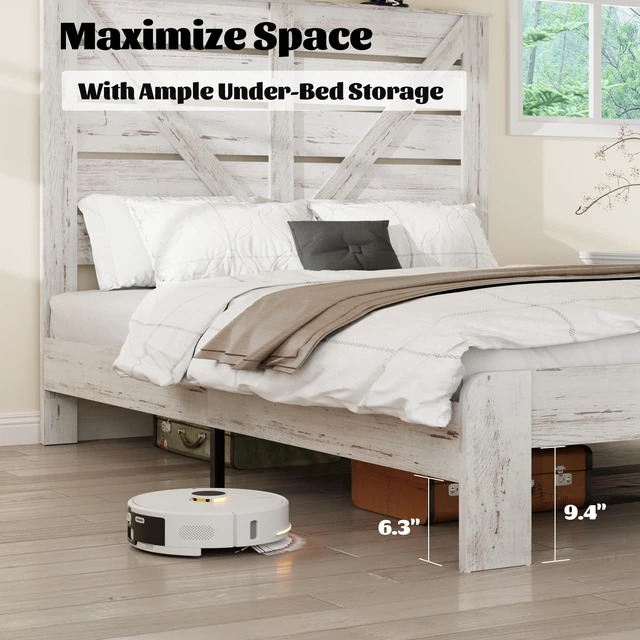 Alt view image 2 of 7 - King Bed Frame Headboard, Platform Bed Frame Noise Box Spring Needed and Easy Assembly Tool Large Under Storage, White