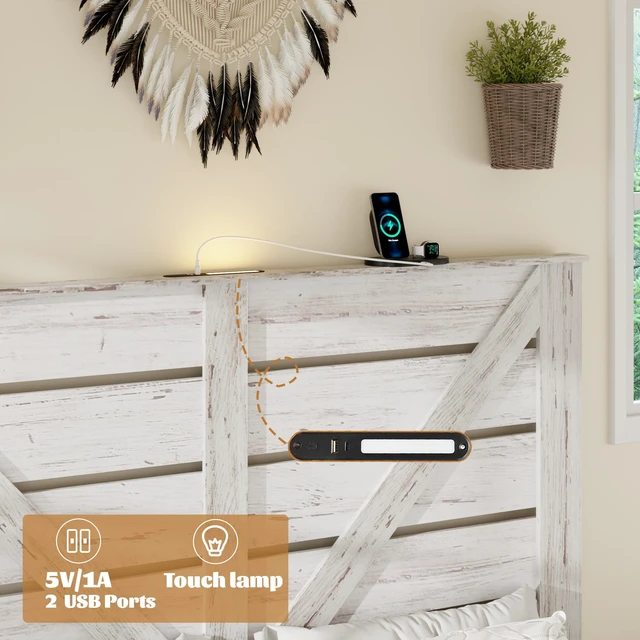 Alt view image 4 of 7 - King Bed Frame Headboard, Platform Bed Frame Noise Box Spring Needed and Easy Assembly Tool Large Under Storage, White