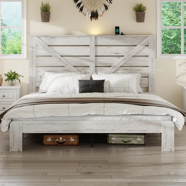 Alt view image 7 of 7 - King Bed Frame Headboard, Platform Bed Frame Noise Box Spring Needed and Easy Assembly Tool Large Under Storage, White