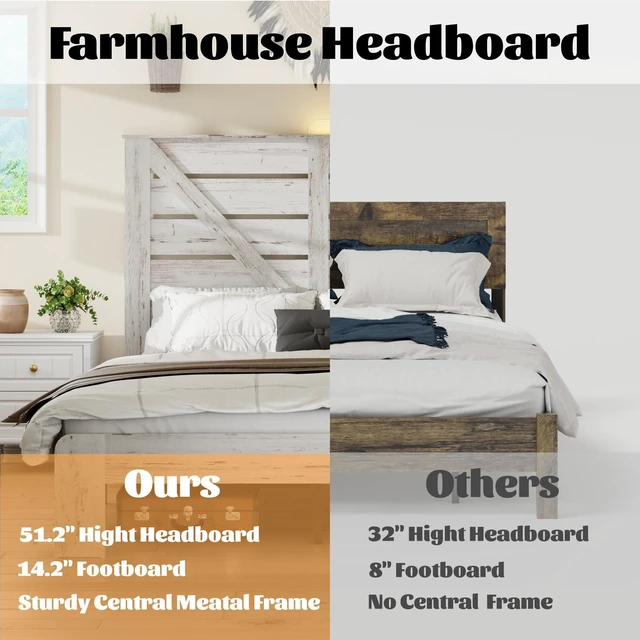 Alt view image 3 of 7 - King Bed Frame Headboard, Platform Bed Frame Noise Box Spring Needed and Easy Assembly Tool Large Under Storage, White