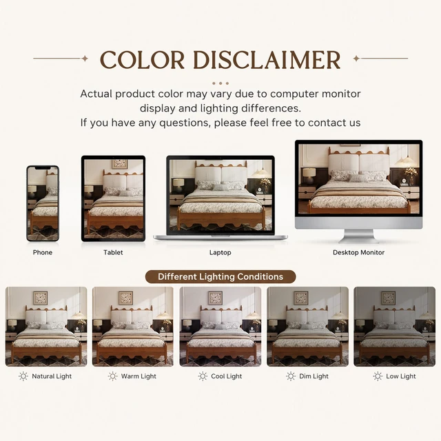Alt view image 7 of 7 - Queen Size Bed Frame with Upholstered Headboard, Solid Wood Legs Scalloped Design Box Spring Needed Heavy Duty Support