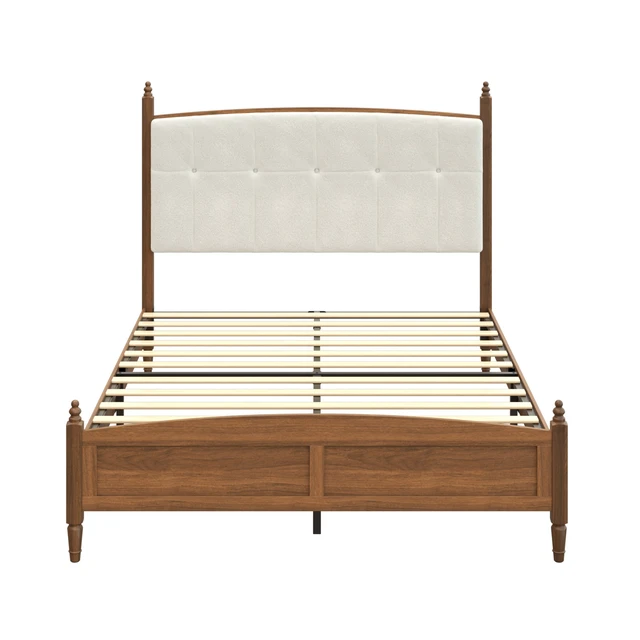 Alt view image 7 of 7 - Queen Size Bed Frame in Walnut Finish, Spindle Platform Bed Supported, Walnut Brown, MDF and Metal, Beds Frames Bases