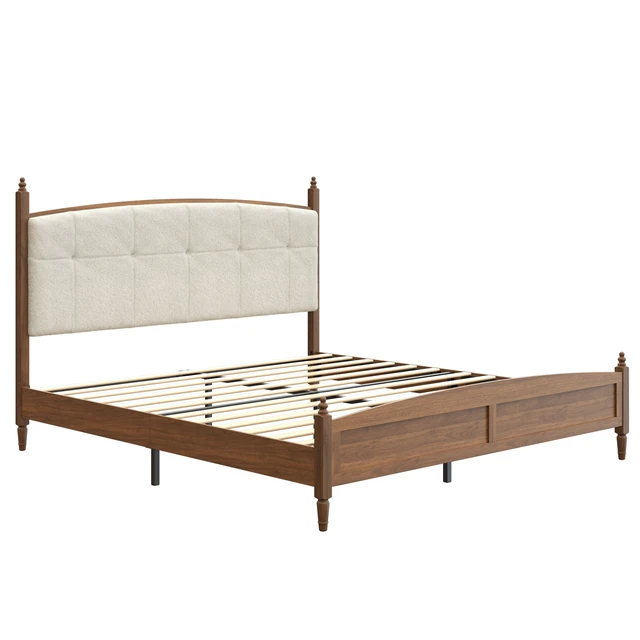 Alt view image 7 of 7 - King Size Bed Frame in Walnut Finish, Spindle Platform Bed Supported, Walnut Brown, MDF and Metal, Beds Frames Bases