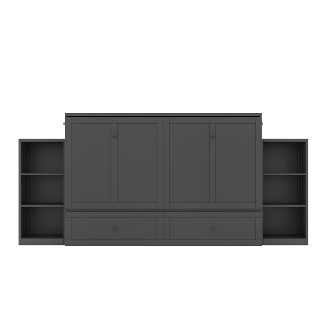 Alt view image 7 of 7 - Queen Size Murphy Bed with Spacious Storage Drawers and Shelves, Guest Compact Bedrooms, Dark Gray, MDF, Pine